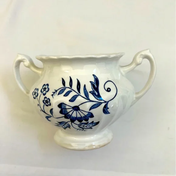 J & G Meakin LEGATO Creamer AND Sugar Bowl With Top Classic White & Blue England - Picture 14 of 15